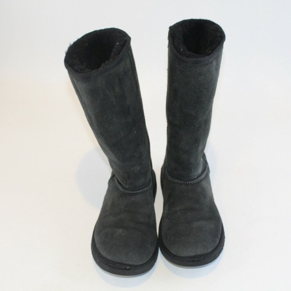 UGG Youth Sz 4 Classic Tall Black Suede Shearling Lined Pull On Mid Calf Boots - Picture 5 of 12